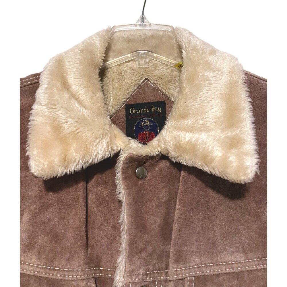 Vintage Grande Bay Suede Trucker Jacket 44 Sherpa Faux Fur Lined Western Cowboy - Picture 3 of 15